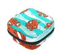 Bolsa de almohadilla menstrual con cremallera, bolsa de servilleta sanitaria, tampones, bolsas de recogida para mujeres y niñas (pulpos naranjas olas marinas)