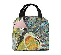 Bolsa de almuerzo aislada Art Music Jazz Saxofón Patrón Caja de almuerzo Reutilizable Lindo Tote Caja de almuerzo para adultos y niños, Bolsas de almuerzo a prueba de fugas para el trabajo Oficina V