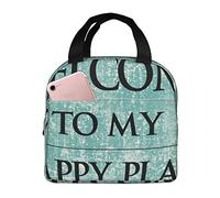 Bolsa de almuerzo aislada Bienvenido a mi lugar feliz Caja de almuerzo Reutilizable Lindo Tote Caja de almuerzo para adultos y niños, Bolsas de almuerzo a prueba de fugas para el trabajo Oficina Via