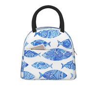 Bolsa de almuerzo aislada con estampado de peces, portátil, a prueba de fugas, reutilizable, para trabajo, escuela, picnic, niños y niñas