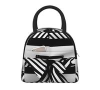 Bolsa de almuerzo aislada con estampado de rayas blancas y negras, portátil, a prueba de fugas, reutilizable, para trabajo, escuela, picnic, niños y niñas