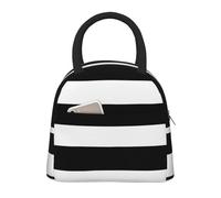 Bolsa de almuerzo aislada con estampado de rayas blancas y negras, portátil, a prueba de fugas, reutilizable, para trabajo, escuela, picnic, niños y niñas