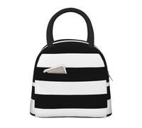 Bolsa de almuerzo aislada con estampado de rayas blancas y negras, portátil, a prueba de fugas, reutilizable, para trabajo, escuela, picnic, niños y niñas