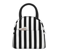Bolsa de almuerzo aislada con estampado de rayas blancas y negras, portátil, a prueba de fugas, reutilizable, para trabajo, escuela, picnic, niños y niñas