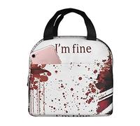 Bolsa de almuerzo aislada I'M Fine Creepy Bloody Halloween Lunch Box Reutilizable Cute Tote Lunch Box para adultos y niños, Cooler a prueba de fugas Bolsas de almuerzo para el trabajo Oficina Viajes