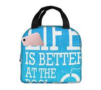 Bolsa de almuerzo aislada La vida es mejor en la piscina Caja de almuerzo Reutilizable Lindo Tote Caja de almuerzo para adultos y niños, Bolsas de almuerzo a prueba de fugas para el trabajo Oficina