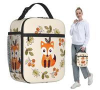 Bolsa de Almuerzo aislada Little Fox with Autumn Berries para Mujeres Nevera térmica de Oficina Caja de Comida Tote Cajas de Almuerzo a Prueba de Fugas Contenedor