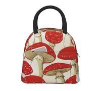 Bolsa de almuerzo aislada práctica con estampado de setas rojas y blancas, ligera, para escuela, picnic, senderismo
