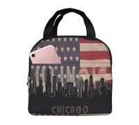 Bolsa De Almuerzo Bandera Del Horizonte De Chicago, Illinois Bolsa De Almuerzo Portátil Adultos Hombres Bolso De Mano Para Mujeres, Para Picnic, El Trabajo, Fiambrera