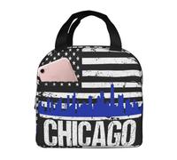 Bolsa De Almuerzo Bandera Estadounidense Del Horizonte De La Ciudad De Chicago Bolsa Térmica Hombres Reutilizable Bolso Termica Porta Alimentos, Para Senderismo, El Trabajo, Niñas