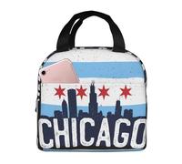 Bolsa De Almuerzo Con Aislamiento Bandera Del Horizonte De La Ciudad De Chicago Pequeña Bolsa Isotérmica Hombres Mujeres Loncheras Para Mujer, Para Picnic, Senderismo, Barbacoa