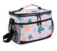 Bolsa de almuerzo con aislamiento floral portátil plegable bolsa de alimentos para mujeres hecha de tela Oxford resistente al agua con correa de hombro desmontable (C)