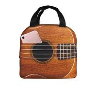 Bolsa De Almuerzo Con Aislamiento Textura De Madera De Ukelele Bolsa De Almuerzo Térmica A Prueba De Fugas Bolso De Mano Para Mujeres, Para El Trabajo, Fiambrera, Comida, 20x22cm