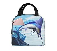 Bolsa De Almuerzo Con Aislamiento Un Fish Marlín Azul Irrumpe En La Ola Bolsa Térmica Diseño De Cremallera Adultos Bolso De Mano Para Mujeres, Para Picnic, Senderismo, Oficina, 20x22cm