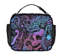 Bolsa de almuerzo con arte grotesco abstracto azul y melocotón para niñas, resistente al agua, mantiene la comida caliente, bolsa de almuerzo para viajes a la playa