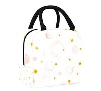 Bolsa de almuerzo con círculos rosados con lunares dorados para mujer, bolsa térmica de apertura ancha, impermeable, a prueba de fugas, organizador de almuerzo térmico