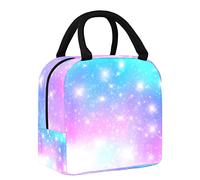 Bolsa de almuerzo con diseño de galaxia arcoíris y cielo pastel para mujer, bolsa térmica de apertura ancha, impermeable, a prueba de fugas, organizador de almuerzo térmico