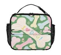 Bolsa de almuerzo con doble cremallera para hombre, con correa de hombro extraíble, bolsas aisladas para la escuela, el trabajo, al aire libre I Love Dog Bone Green