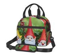 Bolsa de almuerzo con estampado de gnomos divertidos de Navidad, ligera, aislada, con cremallera trasera, bolsillo para comidas, gran capacidad, para estudiantes