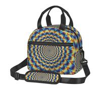 Bolsa de almuerzo con estampado de ilusión óptica en espiral, ligera, aislada, bolsillo para comidas, gran capacidad, para estudiantes