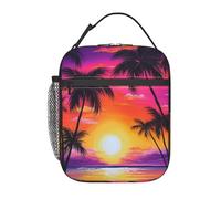Bolsa de almuerzo con paisaje de playa y puesta de sol junto al mar para hombres y mujeres. Bolsas de almuerzo de poliéster bonitas, fiambrera isotérmica reutilizable de gran capacidad, nevera port