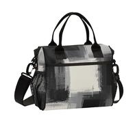 Bolsa de almuerzo con pintura artística de tinta negra, blanca y gris para niños, bolsa de almuerzo grande con cremallera y correa para el hombro, para niños, jardín de infantes, S