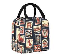Bolsa de almuerzo con sellos postales retro del Reino Unido, bolsa de almuerzo para mujer, bolsa térmica de apertura ancha, impermeable, a prueba de fugas, organizador de almuerzo térmico