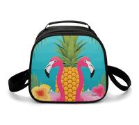 Bolsa de almuerzo cruzada con diseño de flamenco, piña y flamenco, bolsa de almuerzo pequeña aislada con correa ajustable para el hombro, lonchera reutilizable para el trabajo, picnic, viajes