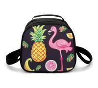 Bolsa de almuerzo cruzada con diseño de piña, plátano y flamenco, pequeña bolsa de almuerzo aislada con correa de hombro ajustable, lonchera reutilizable para el trabajo, picnic, viajes