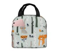 Bolsa de almuerzo de mano con diseño de oso de zorro, pájaro, bolsa bento para pícnic, bolsa de la compra