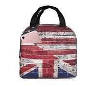 Bolsa De Almuerzo Muro Con Banderas Estadounidenses Y Británicas Pequeña Bolsa Isotérmica Hombres Reutilizable Bolso De Mano Para Mujeres, Para Viaje, El Trabajo, Oficina, 20x22cm