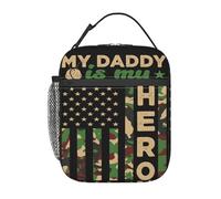 Bolsa de almuerzo portátil con la bandera de camuflaje "Mi papá es mi héroe", reutilizable, con cierre de cremallera, a prueba de fugas, para el trabajo, la oficina y el picnic.