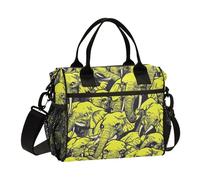 Bolsa de almuerzo resistente con diseño de elefantes amarillos con correa para el hombro, para escuela secundaria, viajes, loncheras termicas para mujer