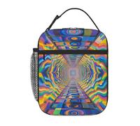Bolsa de almuerzo reutilizable, a prueba de fugas, portátil, aislante, ideal para picnic, oficina, senderismo y pesca, con diseño de arcoíris abstracto y túnel de colores.