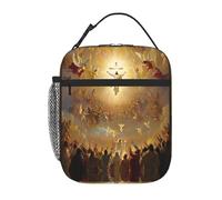Bolsa de almuerzo reutilizable, a prueba de fugas, portátil, con aislamiento, ideal para picnic, oficina, senderismo y pesca, con escena religiosa, luz divina, ángeles y cruz.