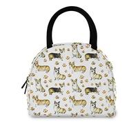 Bolsa de almuerzo reutilizable con estampado de pata de perro Corgi con bolsillo frontal con cierre de cremallera, bolsa térmica aislada para hombre, mujer, trabajo, picnic, viajes, playa, pesca