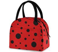 Bolsa de almuerzo reutilizable con patrón de puntos redondos de Ladybug con bolsillo frontal aislado cierre de cremallera térmica bolsa de contenedor para la escuela trabajo picnic viajes pesca playa