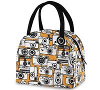 Bolsa de almuerzo reutilizable para cámaras fotográficas de película vintage con bolsillo frontal con cierre de cremallera, bolsa térmica aislada para el trabajo escolar, picnic, viajes, pesca, playa