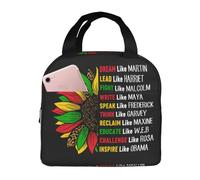 Bolsa de almuerzo reutilizable unisex con aislamiento de gran capacidad, ideal para el Mes de la Historia Afroamericana, con diseño de girasoles y bandera de Juneteenth.