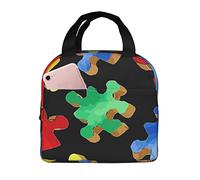 Bolsa De Almuerzo Rompecabezas Colorido Para La Concientización Sobre El Autismo Picnic Bolsa De Almuerzo Hombres Bolso Termica Porta Alimentos, Para Barbacoa, Senderismo, Fiambrera, 20x22cm