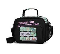 Bolsa de almuerzo Things I Do in Spare Time con patrón infográfico, resistente al agua, reutilizable, con correa ajustable para el hombro, bolsa de almuerzo para el trabajo, picnic, playa