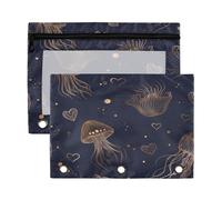 Bolsa de anillas con ventana transparente con cremallera, bolsa para lápices, medusas de ensueño, dorado, azul, San Valentín en varios colores, 3 carpetas de anillos, organizadores de oficina, clase