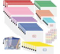 Bolsa de Archivo de Cremallera,45 Piezas 8 Colores Impermeable Bolsas de Documentos de Malla,Bolsillo con Cremallera Para Archivos de plástico con Malla para Recibos, Oficina, Viaje, Escolar