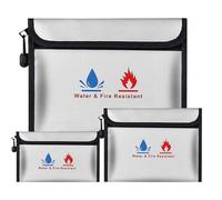 Bolsa de archivo ignífugo de 3 piezas,material de fibra de vidrio de doble capa - bolsa de almacenamiento de seguridad ignífuga e impermeable para proteger objetos de valor, pasaportes, documentos