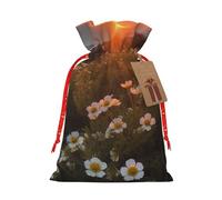 Bolsa de arpillera con cordón de Navidad con diseño de atardecer y flores, bolsas de regalo grandes con cordón, bolsas de regalo con etiqueta, bolsas de regalo de Navidad, bolsa de dulces de Navidad