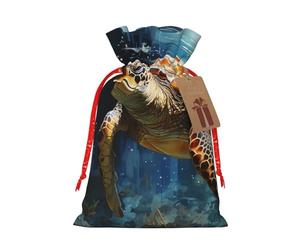 Bolsa de arpillera con cordón de tortuga nadando en el mar, bolsas de regalo de Navidad, bolsas de regalo grandes con cordón, bolsas de regalo con etiqueta, bolsas de regalo de Navidad, bolsa de