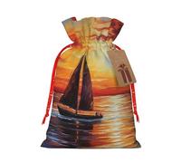 Bolsa de arpillera con cordón para Navidad, diseño de atardecer, velero, bolsas de regalo de Navidad, bolsas de regalo grandes con cordón, bolsas de regalo con etiqueta, bolsas de regalo de Navidad