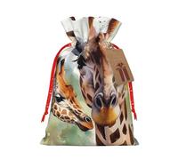 Bolsa de arpillera con cordón para Navidad, diseño de jirafa de ciervo y acuarela, bolsas de regalo grandes con cordón, bolsas de regalo con etiqueta, bolsas de regalo de Navidad, bolsa de dulces de