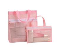 Bolsa de aseo - Bolsa de cosméticos de malla portátil para avión - Bolsa con cremalleras y asa 2 piezas viaje gimnasio vacaciones playa avión escuela, Rosa, riferimento alla descrizione, Consulte