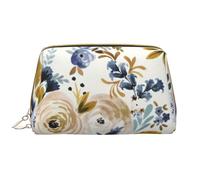 Bolsa de Aseo Bolsa de Maquillaje Bolsa de cosméticos Bolsa de Aseo de Viaje portátil con Cremallera,Mostaza Azul Floral